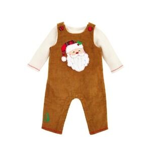 NEW! Mudpie Santa Baby Corduroy Overalls Brown & Cream Size 12-18 months $49.50